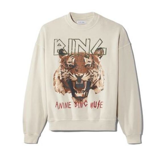 ANINE BING Tiger Muse Sweatshirt Taupe Cream Sz S $220 {X12} - Picture 3 of 7